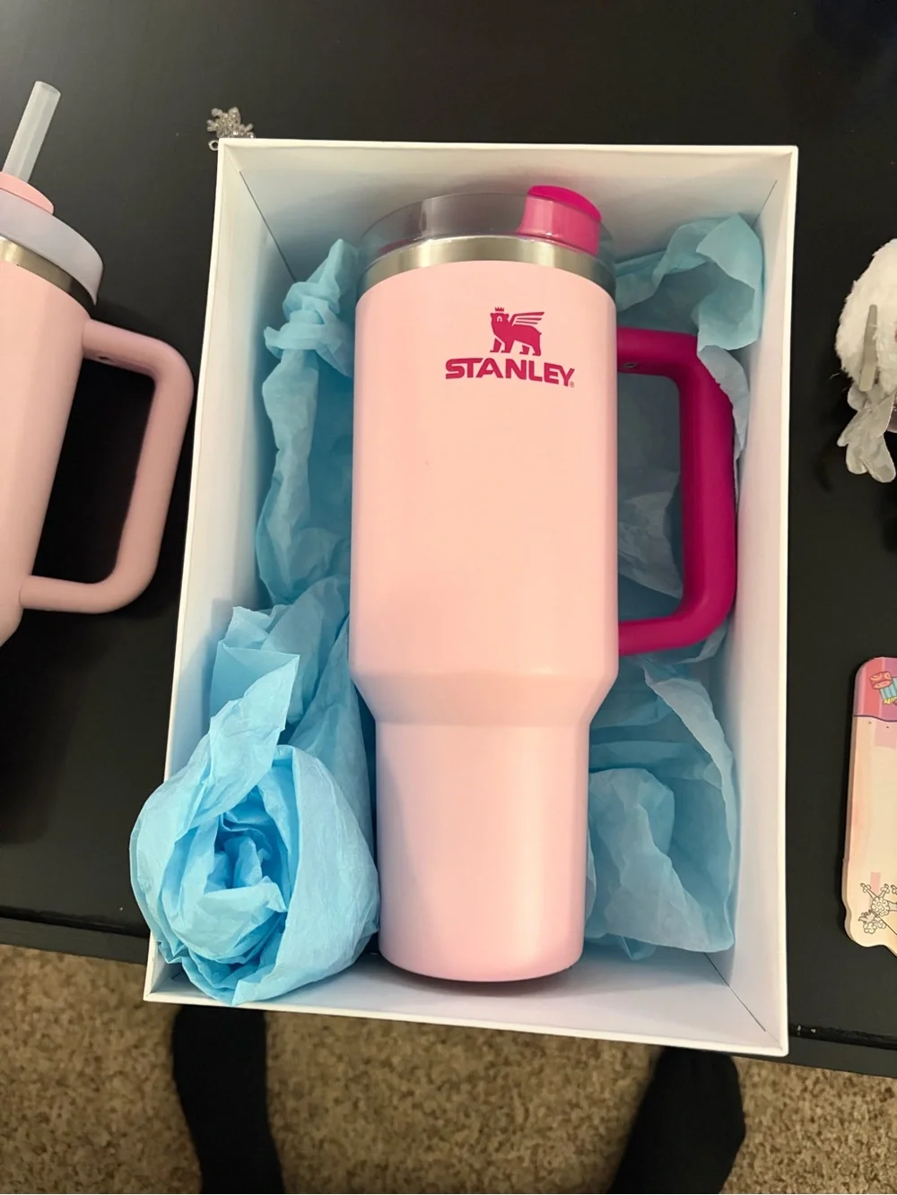 Stanley Pink Travel Tumbler with Magenta Handle